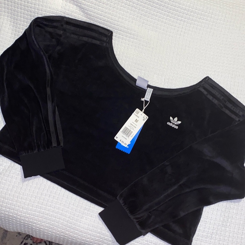NWT Adidas cropped long sleeve velour top